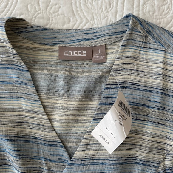 Chico's Blue Stripe Open Front Cardigan Jacket Adsel Chico's Size 1 Medium NWT - Picture 7 of 9